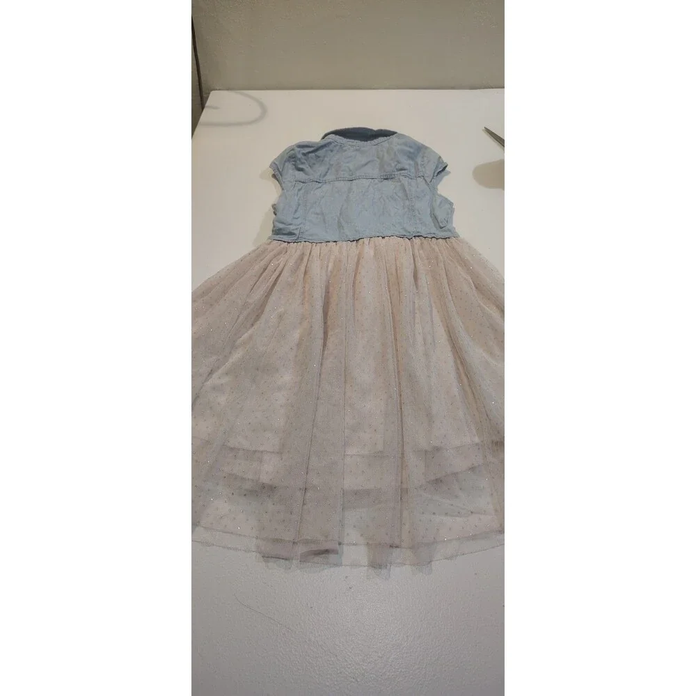 Guess Girl dress denim top tulle skirt size L(14) sparkles button front